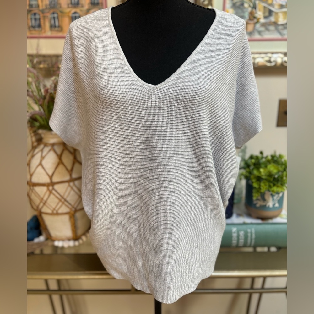 CYRUS Light Gray V-Neck Lightweight Sweater  Dolman Cap Sleeve Size Large - Picture 2 of 7